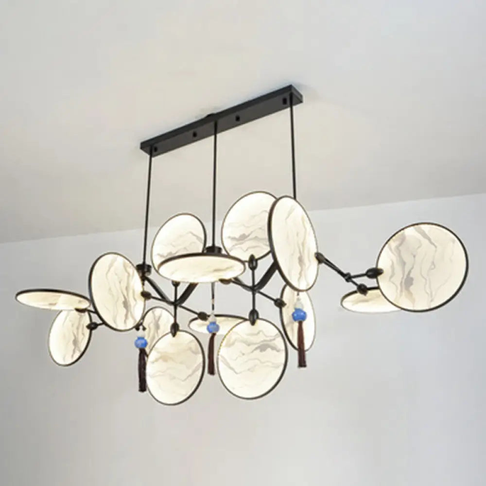 DecorBites™ Circular Fan Island Lamp: Modern Acrylic LED Suspension Light with Landscape Print – Perfect for Tearooms