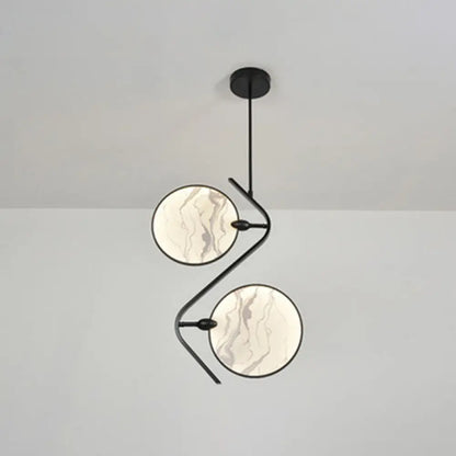 DecorBites™ Circular Fan Island Lamp: Modern Acrylic LED Suspension Light with Landscape Print – Perfect for Tearooms