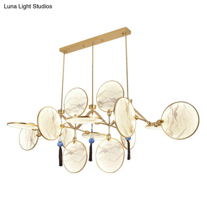 DecorBites™ Circular Fan Island Lamp: Modern Acrylic LED Suspension Light with Landscape Print – Perfect for Tearooms