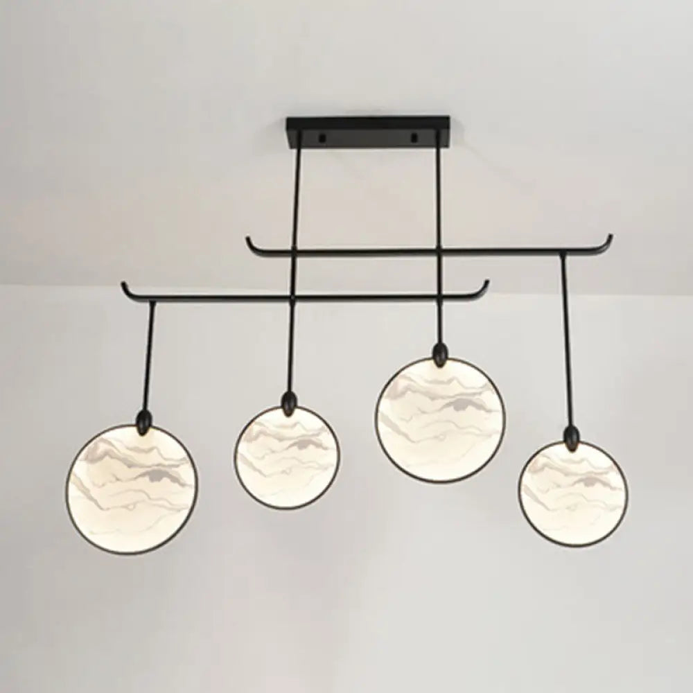 DecorBites™ Circular Fan Island Lamp: Modern Acrylic LED Suspension Light with Landscape Print – Perfect for Tearooms