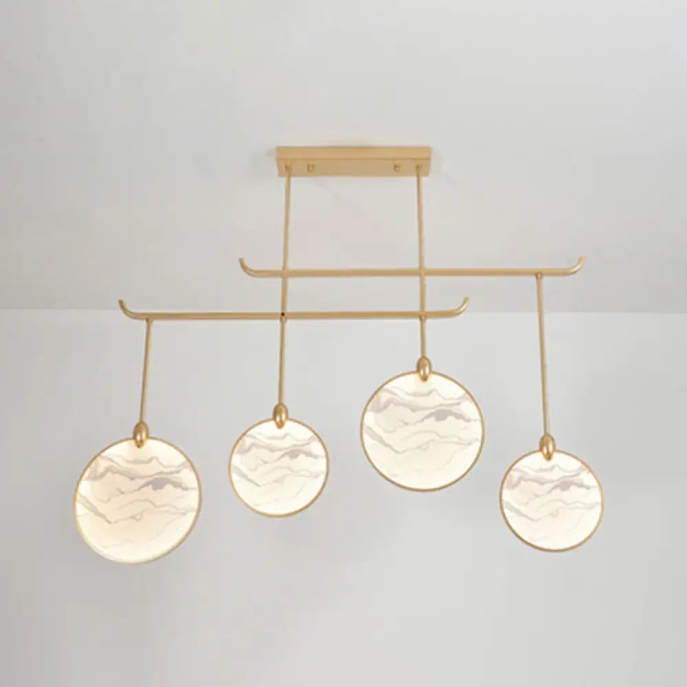 DecorBites™ Circular Fan Island Lamp: Modern Acrylic LED Suspension Light with Landscape Print – Perfect for Tearooms