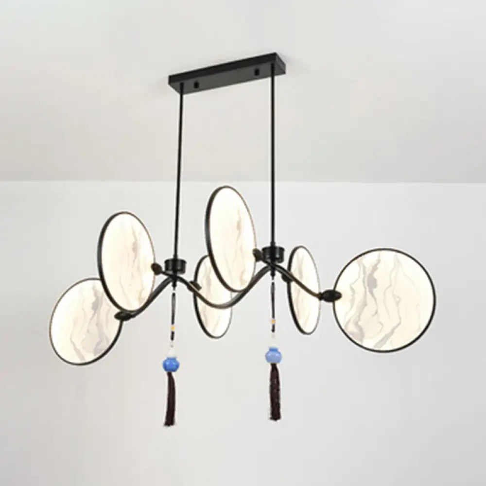 DecorBites™ Circular Fan Island Lamp: Modern Acrylic LED Suspension Light with Landscape Print – Perfect for Tearooms