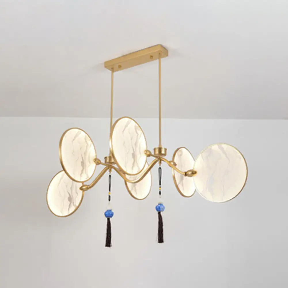 DecorBites™ Circular Fan Island Lamp: Modern Acrylic LED Suspension Light with Landscape Print – Perfect for Tearooms