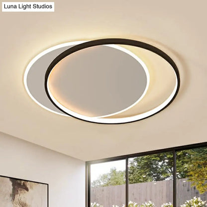 DecorBites™ DecorBites™ Circular Flush Light Fixture with Acrylic Shade in Black and White - Simplicity LED Ceiling Mount Lamp