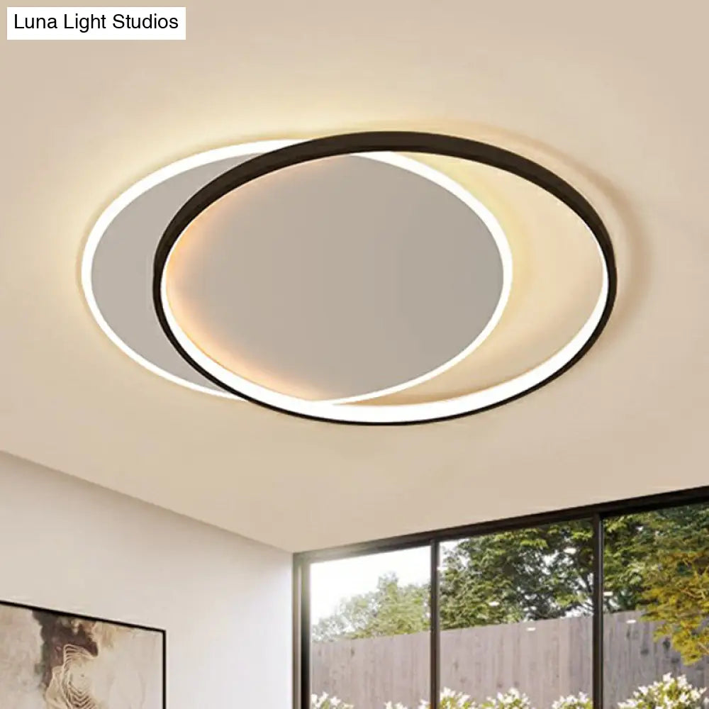 DecorBites™ DecorBites™ Circular Flush Light Fixture with Acrylic Shade in Black and White - Simplicity LED Ceiling Mount Lamp