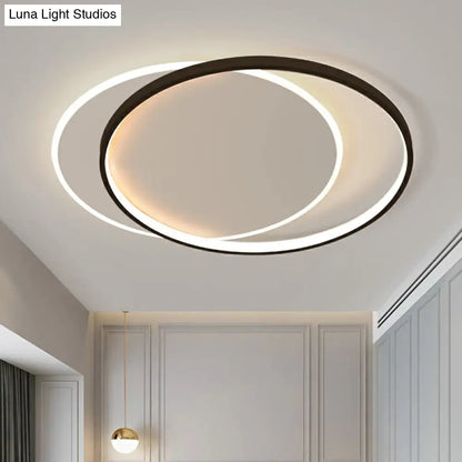 DecorBites™ DecorBites™ Circular Flush Light Fixture with Acrylic Shade in Black and White - Simplicity LED Ceiling Mount Lamp