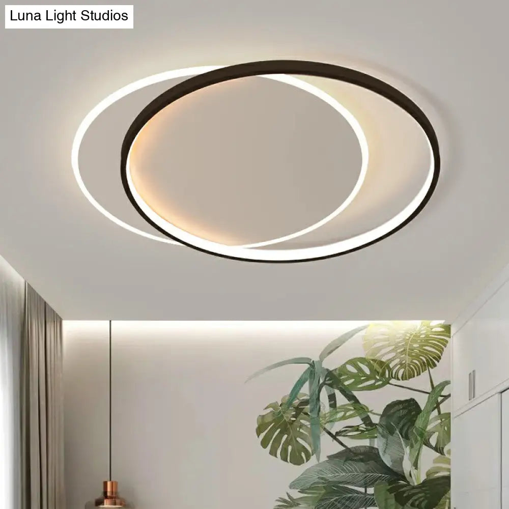 DecorBites™ DecorBites™ Circular Flush Light Fixture with Acrylic Shade in Black and White - Simplicity LED Ceiling Mount Lamp