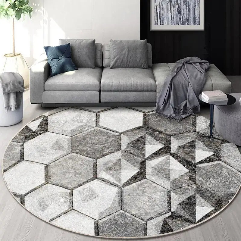 Round gray and white decorbites circular geometric cashmere floor mat for beige living room carpet decor