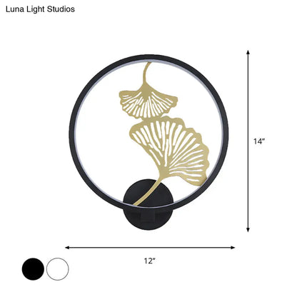 Circular Ginkgo Mural Light: Contemporary LED Metallic Wall Lighting for Living Room (Black/White, Warm/White)