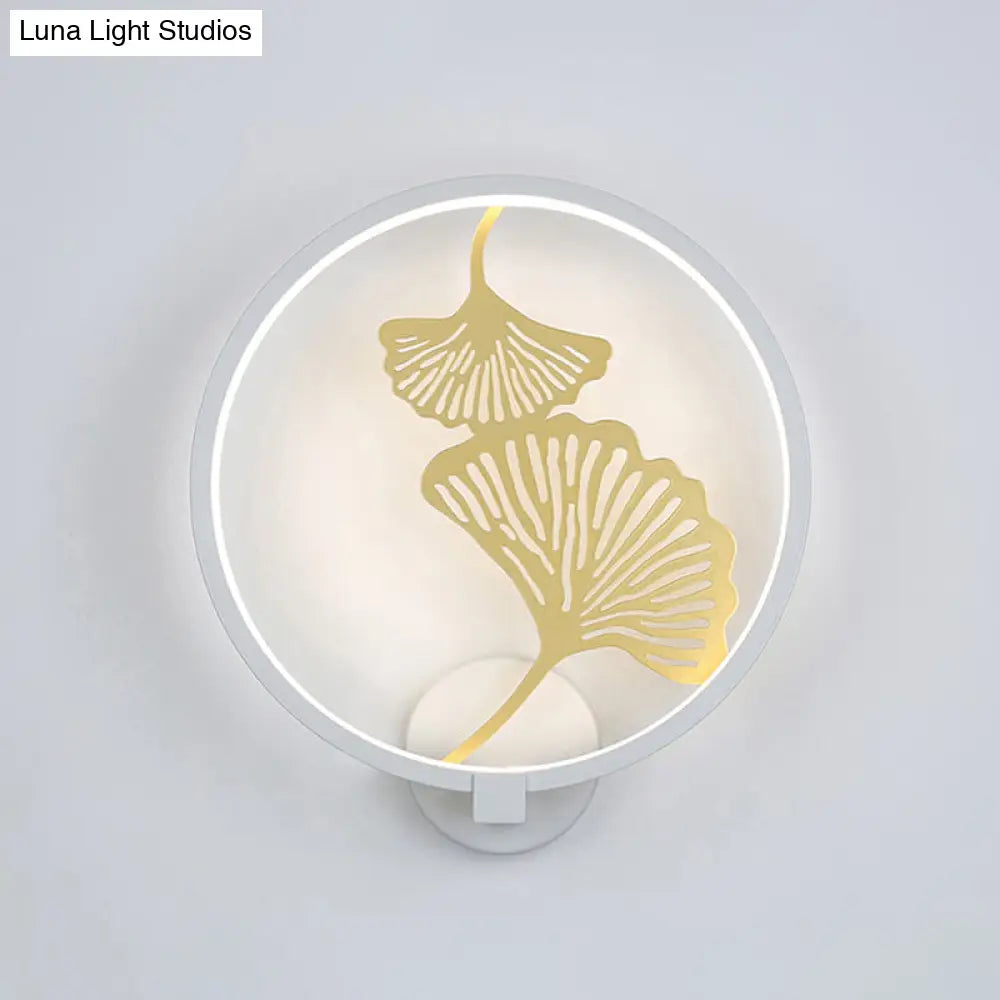 Circular Ginkgo Mural Light: Contemporary LED Metallic Wall Lighting for Living Room (Black/White, Warm/White)