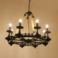 Circular Industrial Restaurant Chandelier with Hemp Rope in Black Iron Finish