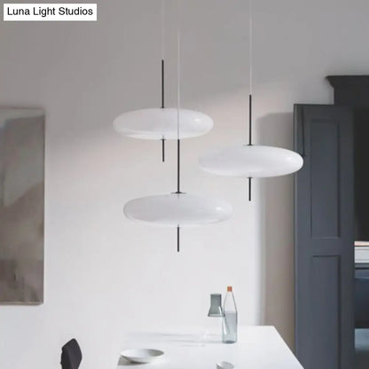 Circular Modernism Pendant Light with White Glass - 1-Bulb Dining Room Ceiling Fixture