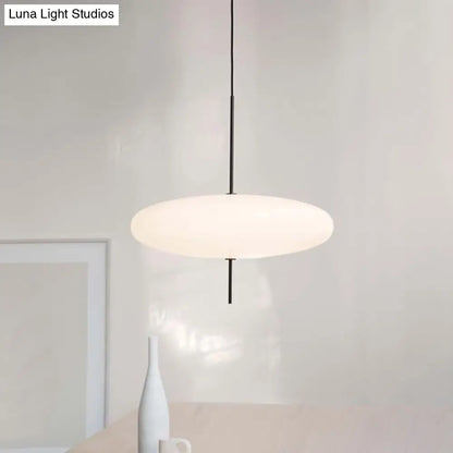 Circular Modernism Pendant Light with White Glass - 1-Bulb Dining Room Ceiling Fixture