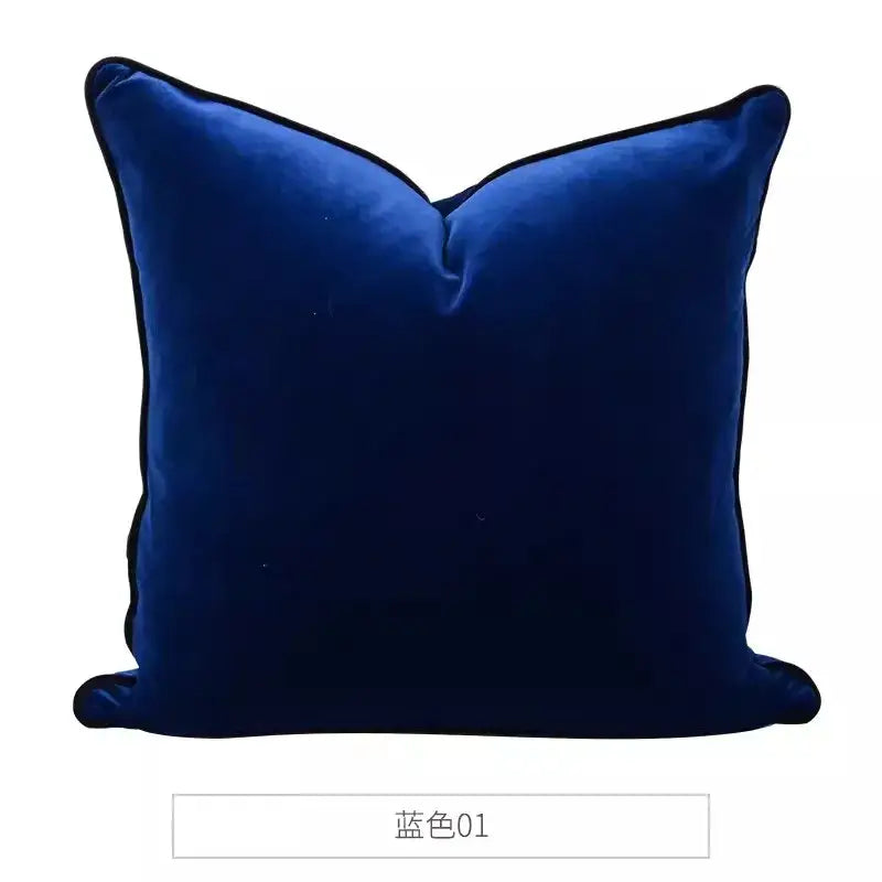 Deep navy blue velvet cushion cover with plush texture featuring decorbites circus horse print for living room decor