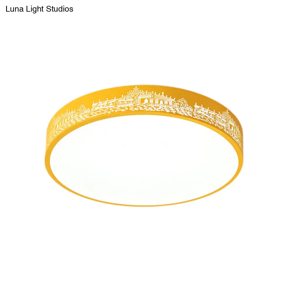 DecorBites™ DecorBites™ City View Macaron Loft Slim Drum LED Flush Ceiling Light: Stylish Acrylic Lamp for Nursing Room