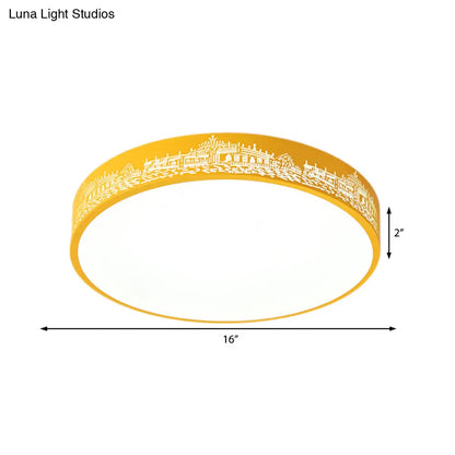 DecorBites™ DecorBites™ City View Macaron Loft Slim Drum LED Flush Ceiling Light: Stylish Acrylic Lamp for Nursing Room