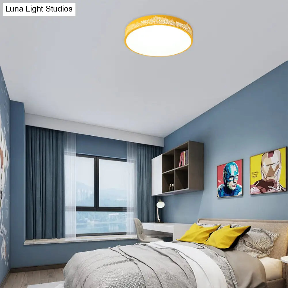 DecorBites™ DecorBites™ City View Macaron Loft Slim Drum LED Flush Ceiling Light: Stylish Acrylic Lamp for Nursing Room