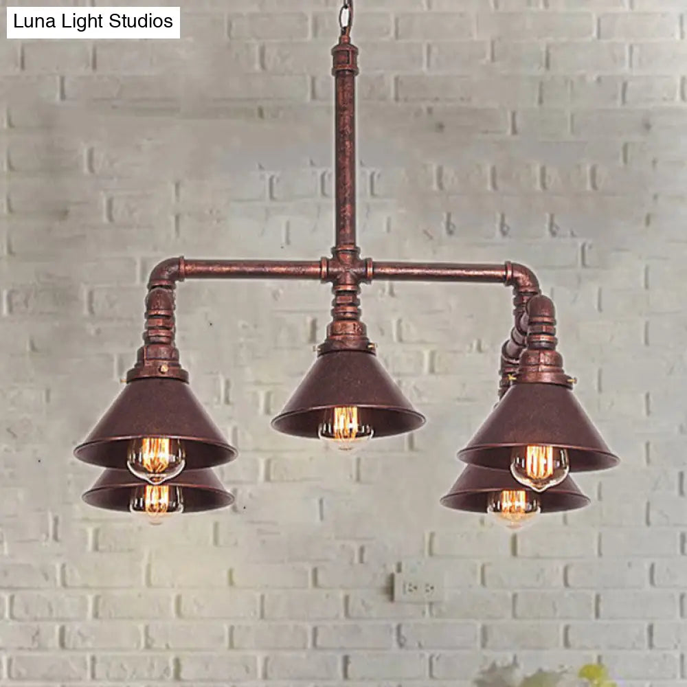 Clara - Farmhouse Metal Cone Pendant Chandelier Farmhouse 5-Bulb Living Room Ceiling Hang Fixture in Black/Bronze