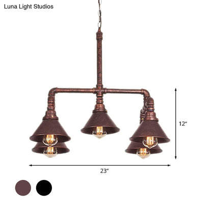 Clara - Farmhouse Metal Cone Pendant Chandelier Farmhouse 5-Bulb Living Room Ceiling Hang Fixture in Black/Bronze