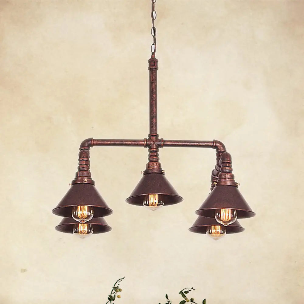 Clara - Farmhouse Metal Cone Pendant Chandelier Farmhouse 5-Bulb Living Room Ceiling Hang Fixture in Black/Bronze