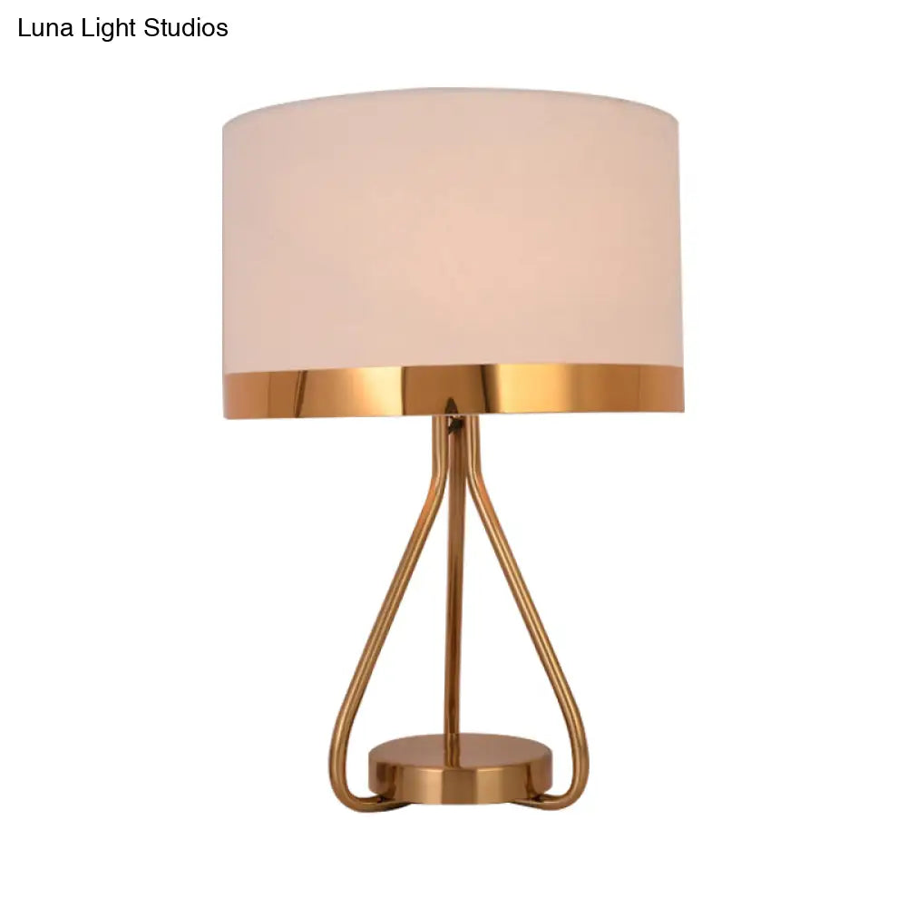 Classic 1-Light Black/White Drum Fabric Desk Lamp with Metal Base