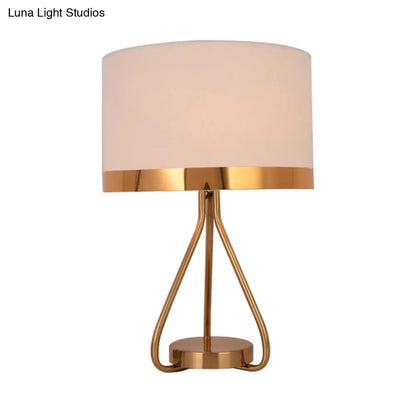 Classic 1-Light Black/White Drum Fabric Desk Lamp with Metal Base