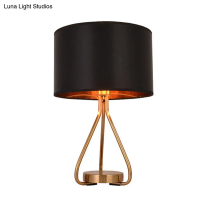 Classic 1-Light Black/White Drum Fabric Desk Lamp with Metal Base