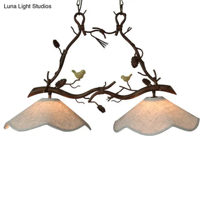 DecorBites™ Classic 2-Head Resin Branch Suspension Light with Scalloped Shade - Brown