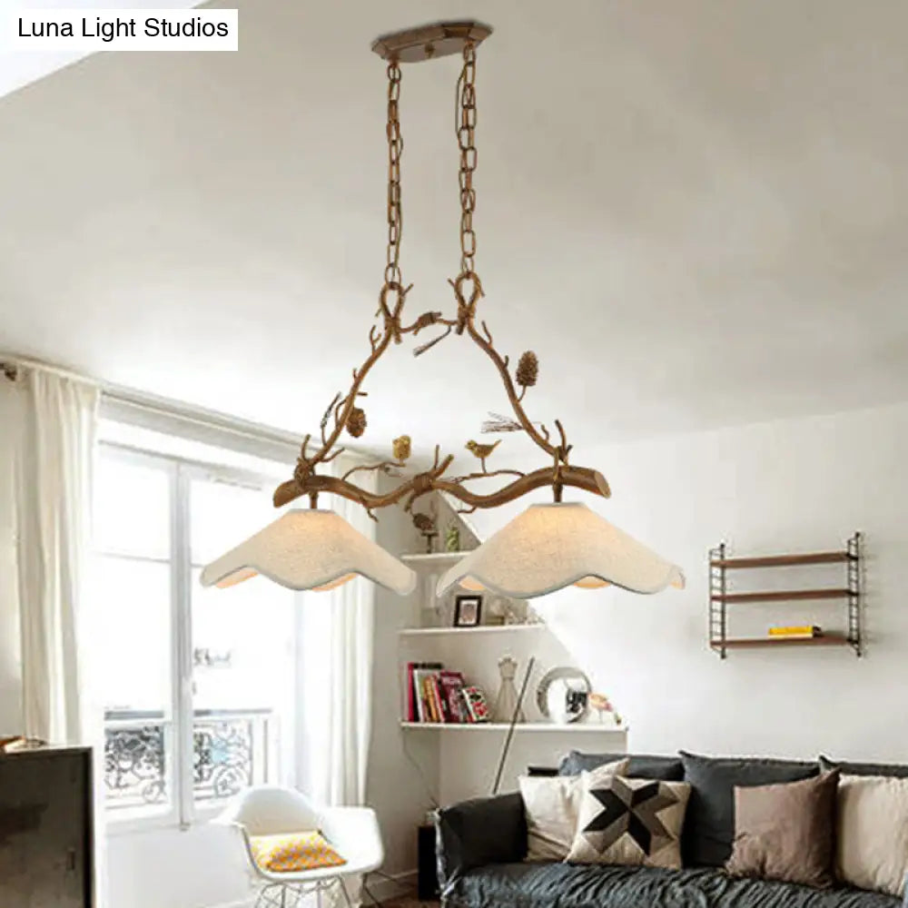DecorBites™ Classic 2-Head Resin Branch Suspension Light with Scalloped Shade - Brown