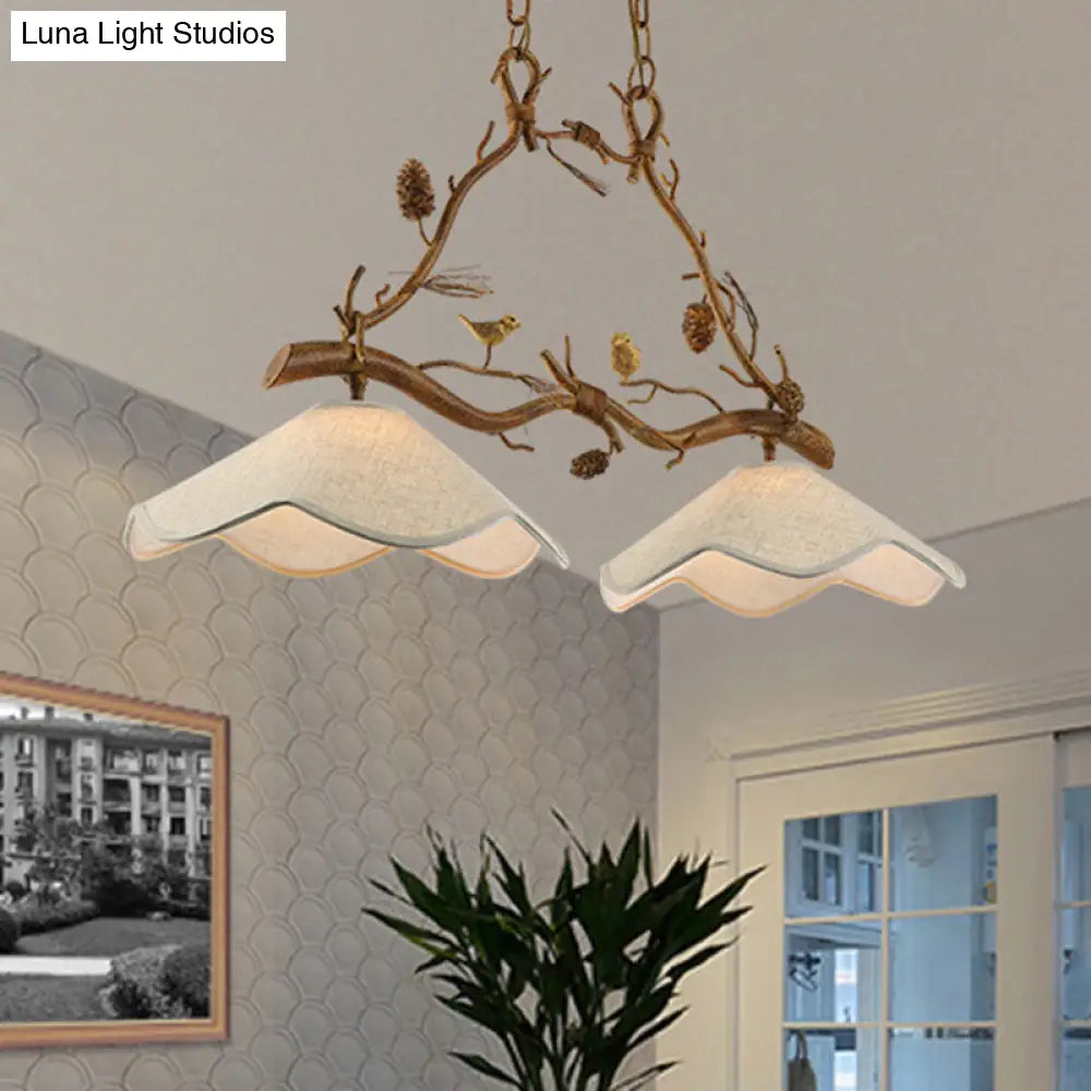 DecorBites™ Classic 2-Head Resin Branch Suspension Light with Scalloped Shade - Brown