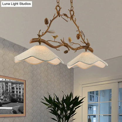 DecorBites™ Classic 2-Head Resin Branch Suspension Light with Scalloped Shade - Brown