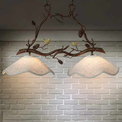 DecorBites™ Classic 2-Head Resin Branch Suspension Light with Scalloped Shade - Brown