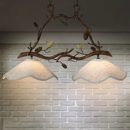DecorBites™ Classic 2-Head Resin Branch Suspension Light with Scalloped Shade - Brown
