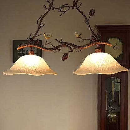 DecorBites™ Classic 2-Head Resin Branch Suspension Light with Scalloped Shade - Brown