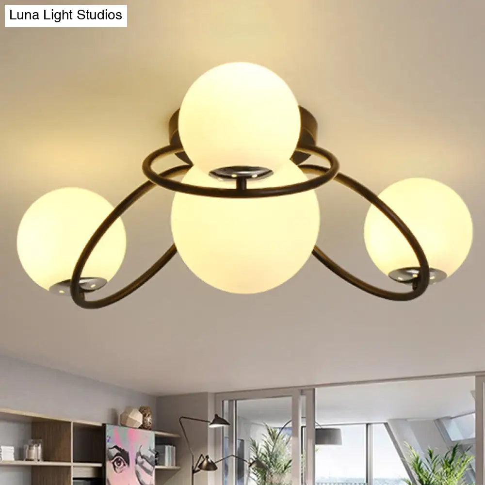 DecorBites™ Classic 4-Light Opal Glass Semi-flush Ceiling Fixture in Black/White for Living Room