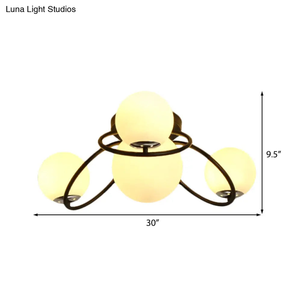 DecorBites™ Classic 4-Light Opal Glass Semi-flush Ceiling Fixture in Black/White for Living Room