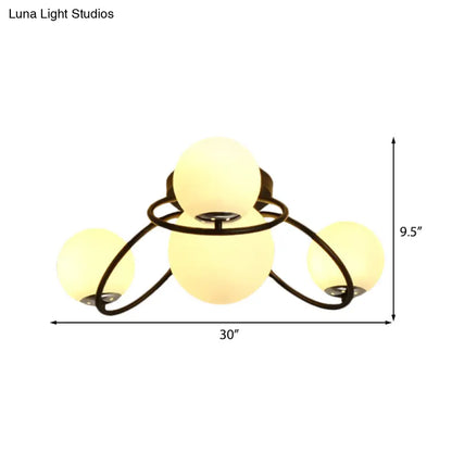 DecorBites™ Classic 4-Light Opal Glass Semi-flush Ceiling Fixture in Black/White for Living Room