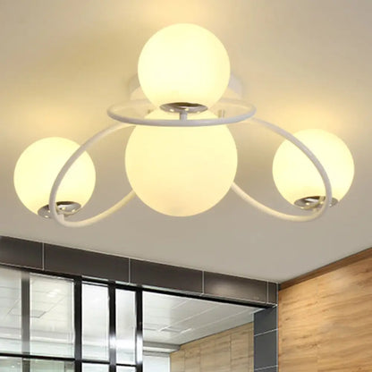 DecorBites™ Classic 4-Light Opal Glass Semi-flush Ceiling Fixture in Black/White for Living Room
