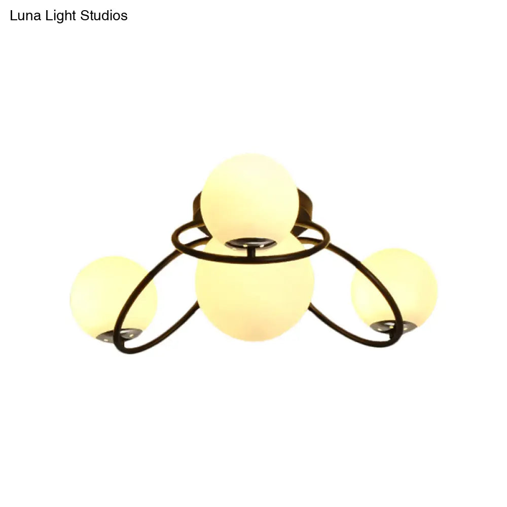 DecorBites™ Classic 4-Light Opal Glass Semi-flush Ceiling Fixture in Black/White for Living Room