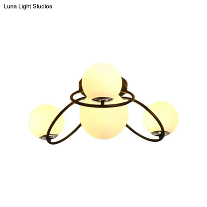 DecorBites™ Classic 4-Light Opal Glass Semi-flush Ceiling Fixture in Black/White for Living Room