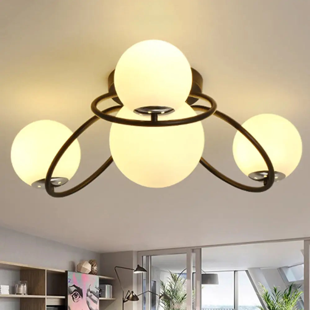 DecorBites™ Classic 4-Light Opal Glass Semi-flush Ceiling Fixture in Black/White for Living Room