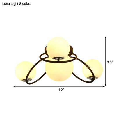 DecorBites™ Classic 4-Light Opal Glass Semi-flush Ceiling Fixture in Black/White for Living Room