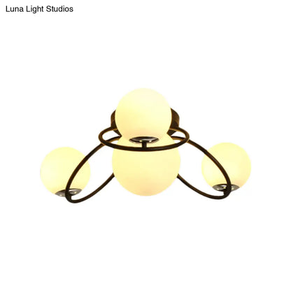 DecorBites™ Classic 4-Light Opal Glass Semi-flush Ceiling Fixture in Black/White for Living Room