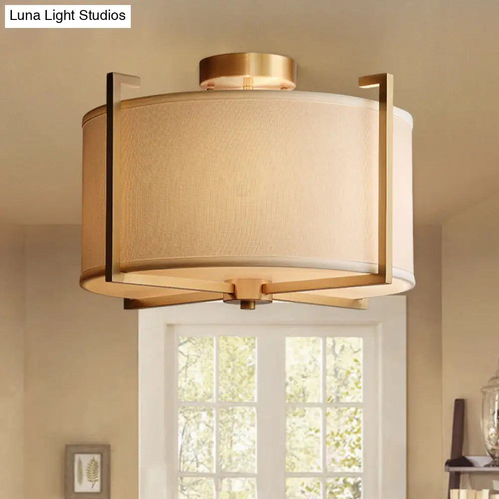 DecorBites™ Classic 4-Light Semi Flush Mount Ceiling Fixture with White Fabric Shade for Living Room