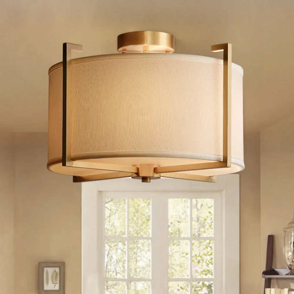 DecorBites™ Classic 4-Light Semi Flush Mount Ceiling Fixture with White Fabric Shade for Living Room