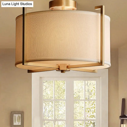 DecorBites™ Classic 4-Light Semi Flush Mount Ceiling Fixture with White Fabric Shade for Living Room