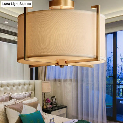 DecorBites™ Classic 4-Light Semi Flush Mount Ceiling Fixture with White Fabric Shade for Living Room