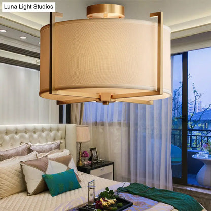 DecorBites™ Classic 4-Light Semi Flush Mount Ceiling Fixture with White Fabric Shade for Living Room