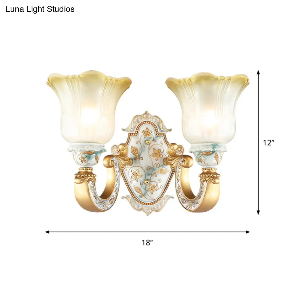 Classic Amber and White Glass Wall Mount Lamp with Fading Glow, Gold Finish