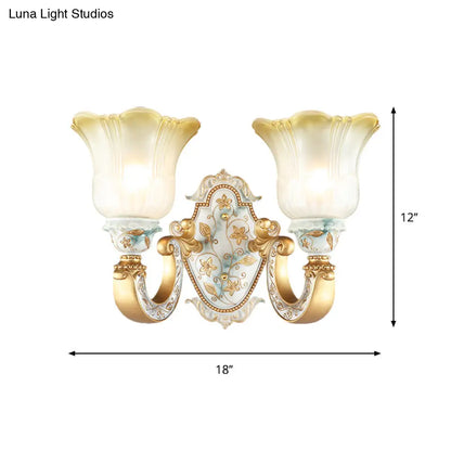 Classic Amber and White Glass Wall Mount Lamp with Fading Glow, Gold Finish